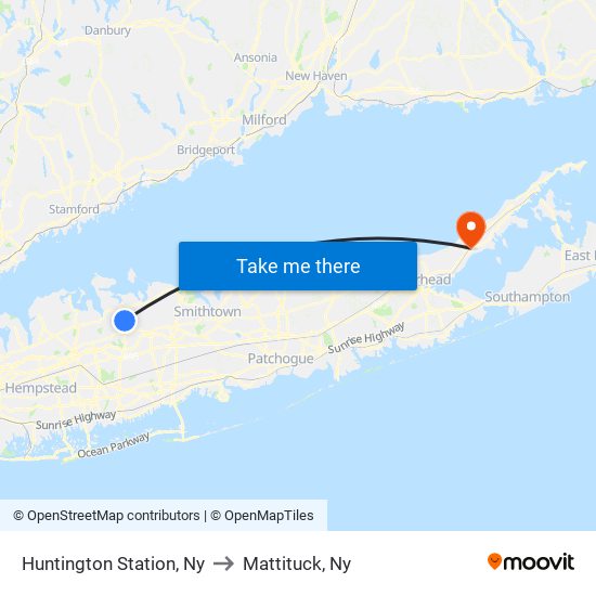 Huntington Station, Ny to Mattituck, Ny map