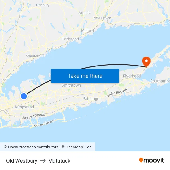 Old Westbury to Mattituck map