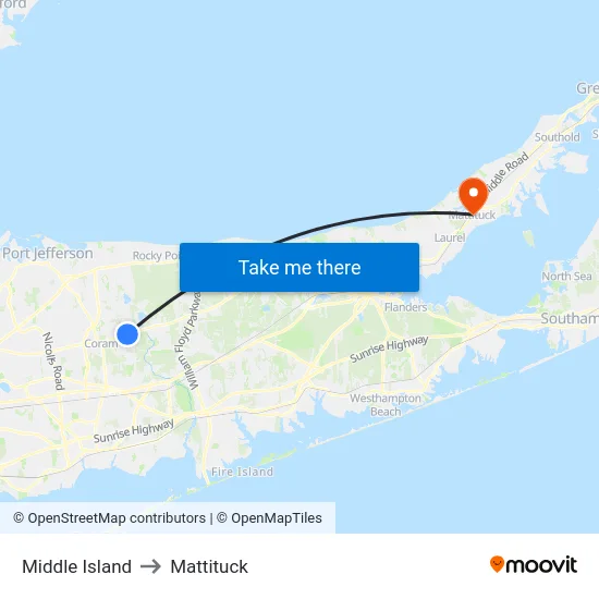 Middle Island to Mattituck map