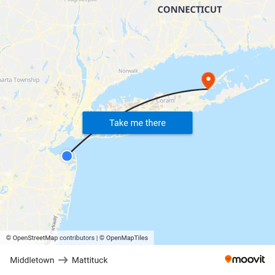 Middletown to Mattituck map