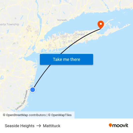 Seaside Heights to Mattituck map