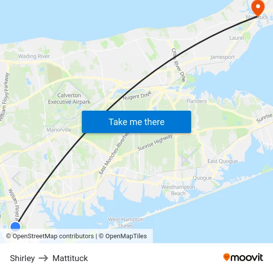 Shirley to Mattituck map