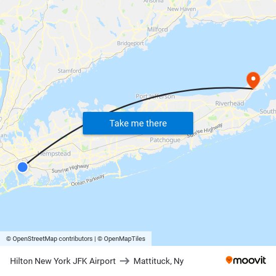 Hilton New York JFK Airport to Mattituck, Ny map
