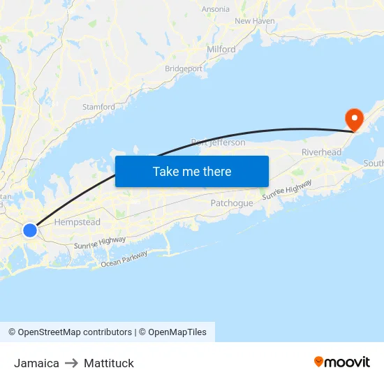 Jamaica to Mattituck map