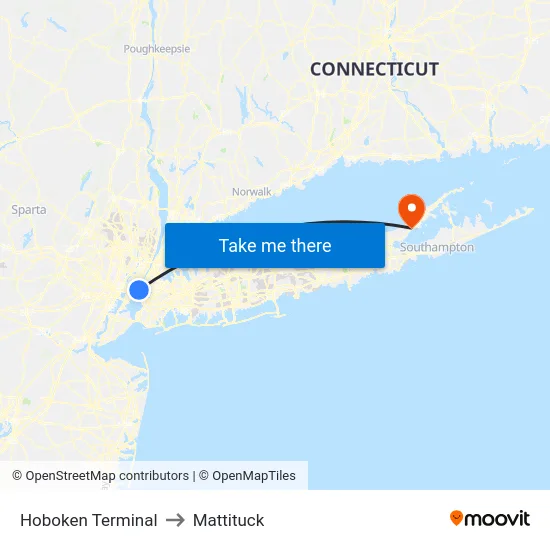 Hoboken Terminal to Mattituck map