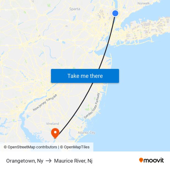 Orangetown, Ny to Maurice River, Nj map