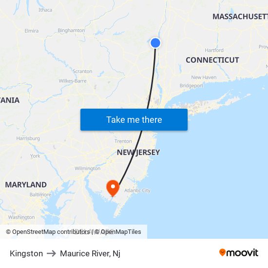 Kingston to Maurice River, Nj map