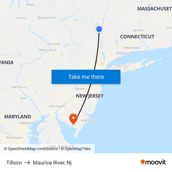 Tillson to Maurice River, Nj map