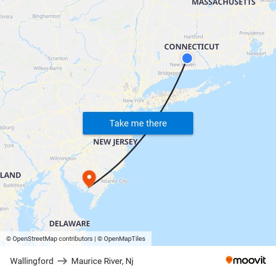 Wallingford to Maurice River, Nj map