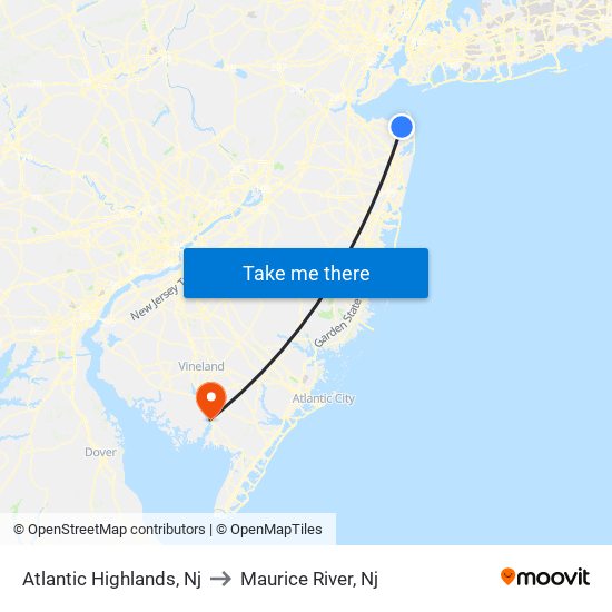 Atlantic Highlands, Nj to Maurice River, Nj map