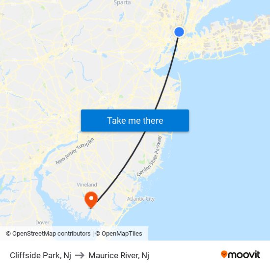 Cliffside Park, Nj to Maurice River, Nj map