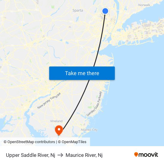 Upper Saddle River, Nj to Maurice River, Nj map