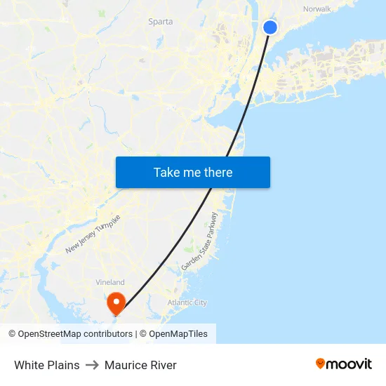 White Plains to Maurice River map
