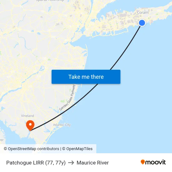 Patchogue LIRR (77, 77y) to Maurice River map