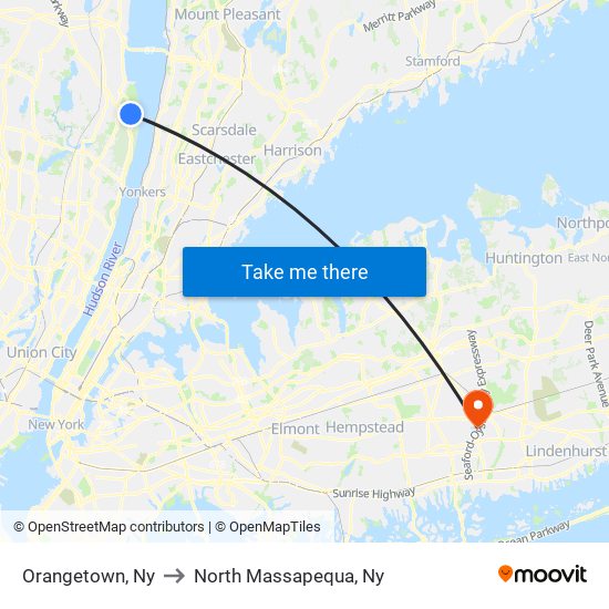 Orangetown, Ny to North Massapequa, Ny map