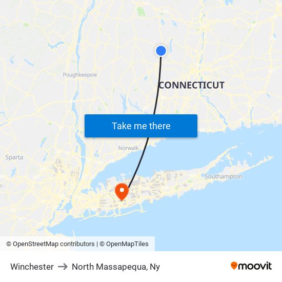 Winchester to North Massapequa, Ny map