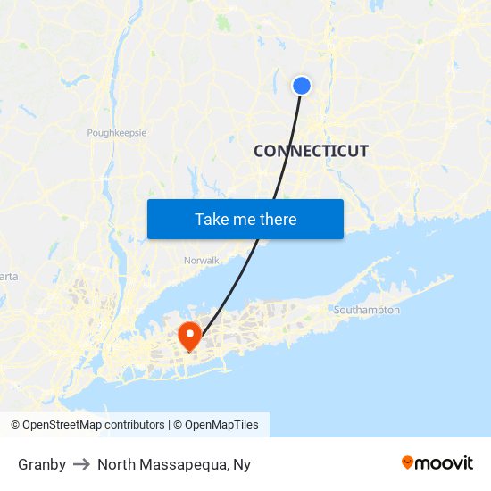 Granby to North Massapequa, Ny map