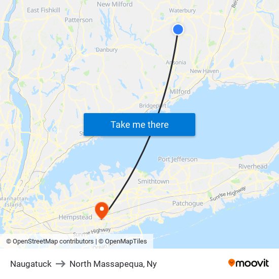 Naugatuck to North Massapequa, Ny map