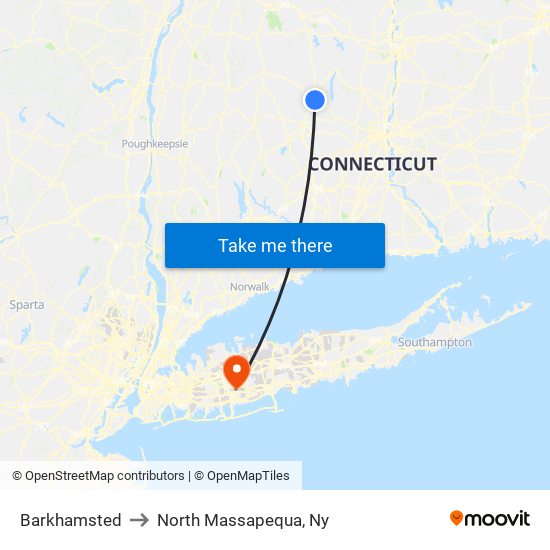 Barkhamsted to North Massapequa, Ny map