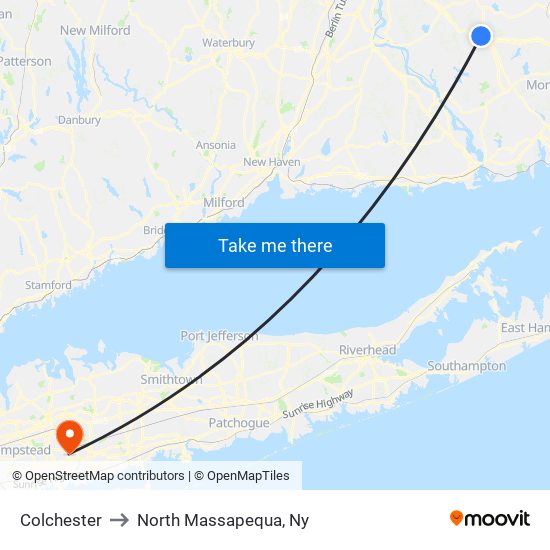 Colchester to North Massapequa, Ny map