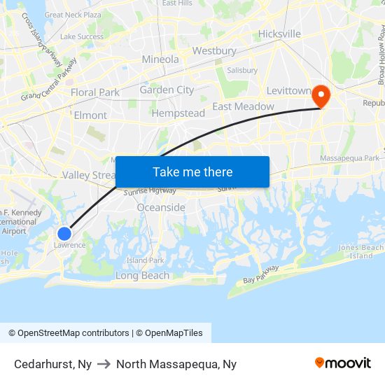 Cedarhurst, Ny to North Massapequa, Ny map