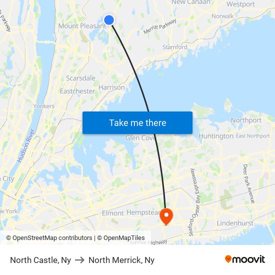 North Castle, Ny to North Merrick, Ny map