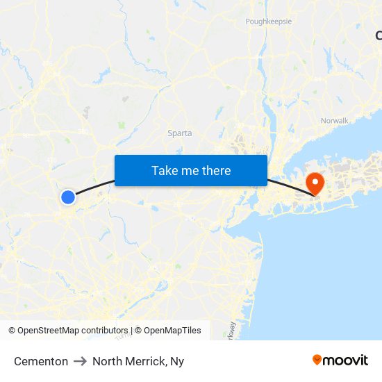 Cementon to North Merrick, Ny map