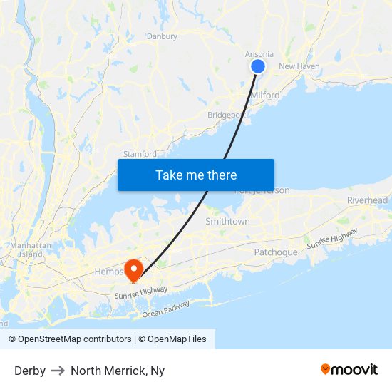 Derby to North Merrick, Ny map