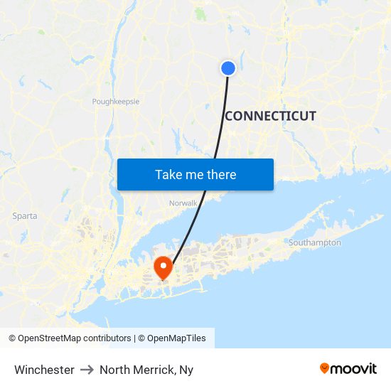 Winchester to North Merrick, Ny map
