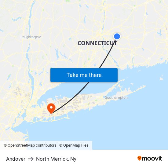 Andover to North Merrick, Ny map