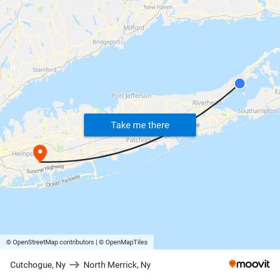 Cutchogue, Ny to North Merrick, Ny map