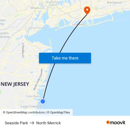 Seaside Park to North Merrick map