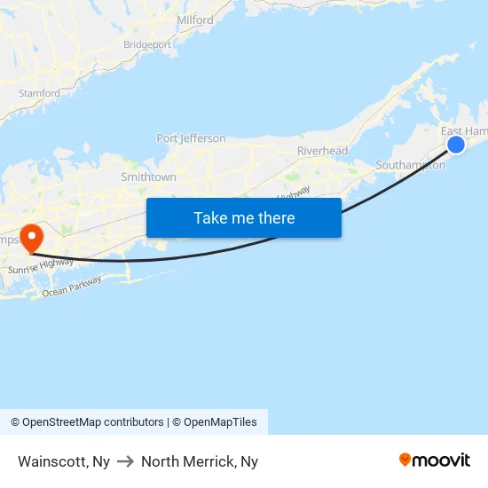 Wainscott to North Merrick, Ny map