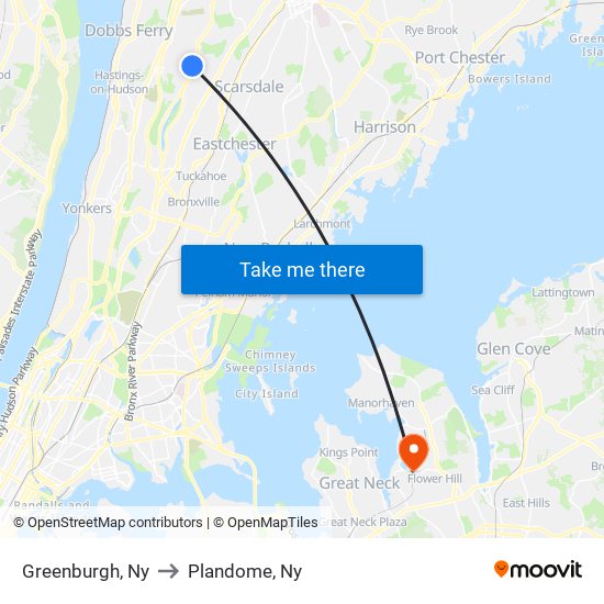 Greenburgh, Ny to Plandome, Ny map