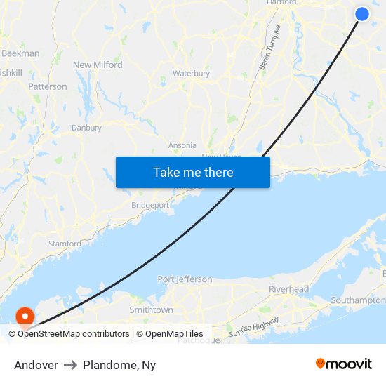 Andover to Plandome, Ny map