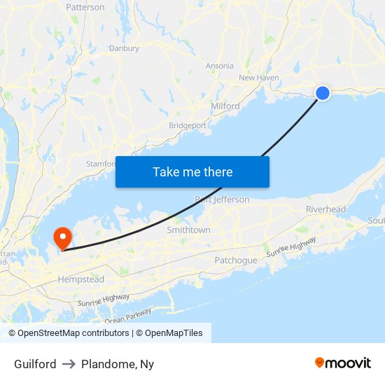 Guilford to Plandome, Ny map