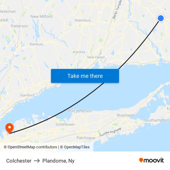 Colchester to Plandome, Ny map