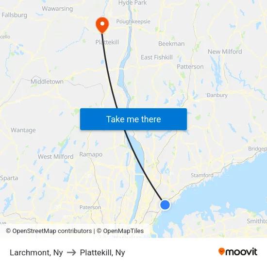 Larchmont to Plattekill, Ny map