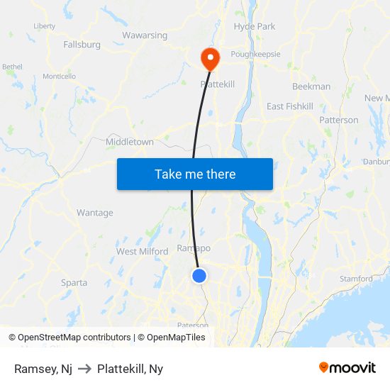 Ramsey, Nj to Plattekill, Ny map