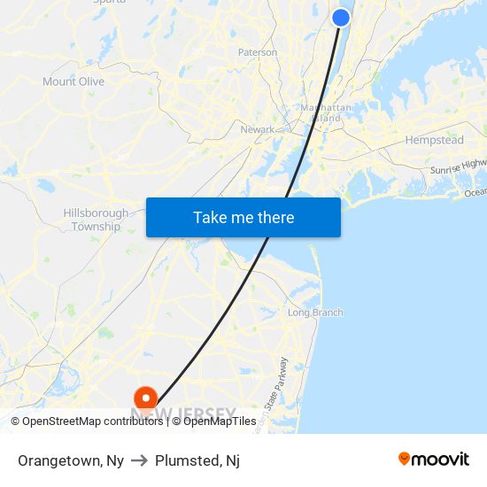 Orangetown, Ny to Plumsted, Nj map