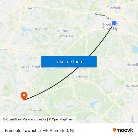 Freehold Township to Plumsted, Nj map