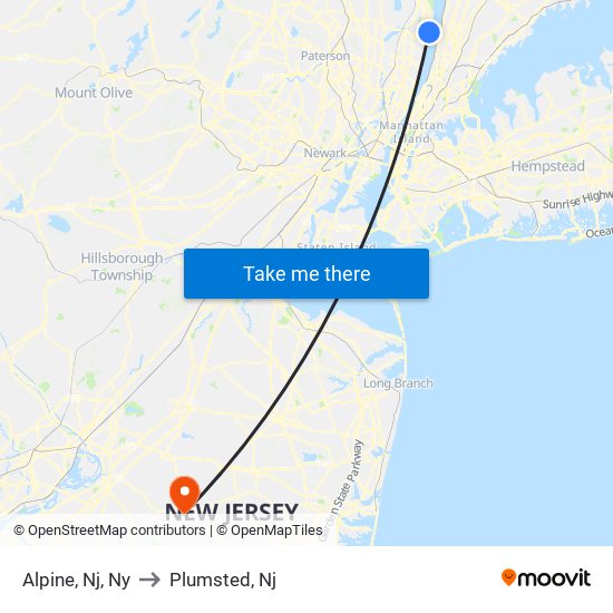 Alpine, Nj, Ny to Plumsted, Nj map