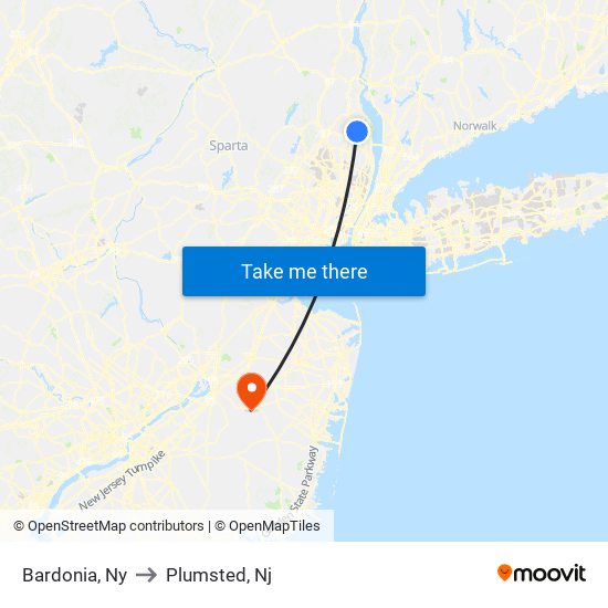 Bardonia, Ny to Plumsted, Nj map