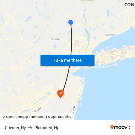 Chester, Ny to Plumsted, Nj map