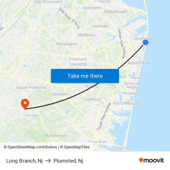 Long Branch, Nj to Plumsted, Nj map