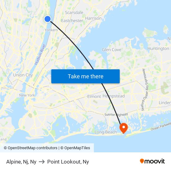 Alpine, Nj, Ny to Point Lookout, Ny map