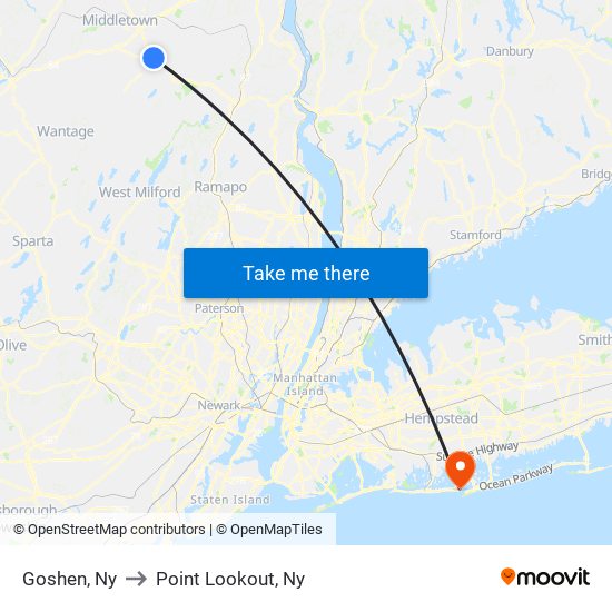 Goshen, Ny to Point Lookout, Ny map