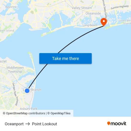 Oceanport to Point Lookout map