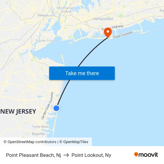 Point Pleasant Beach to Point Lookout, Ny map
