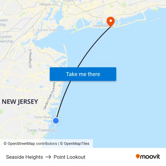 Seaside Heights to Point Lookout map
